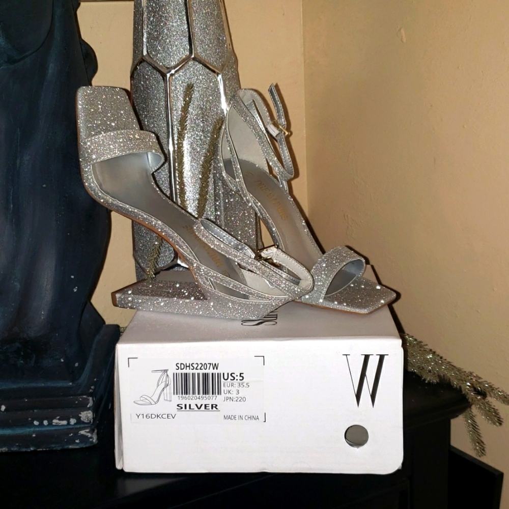 Silver Dream Pairs open toe silver heels. Size 5